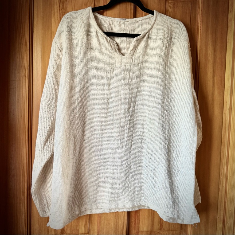 Ivory Cotton Loose Woven Long Sleeve Unisex Shirt